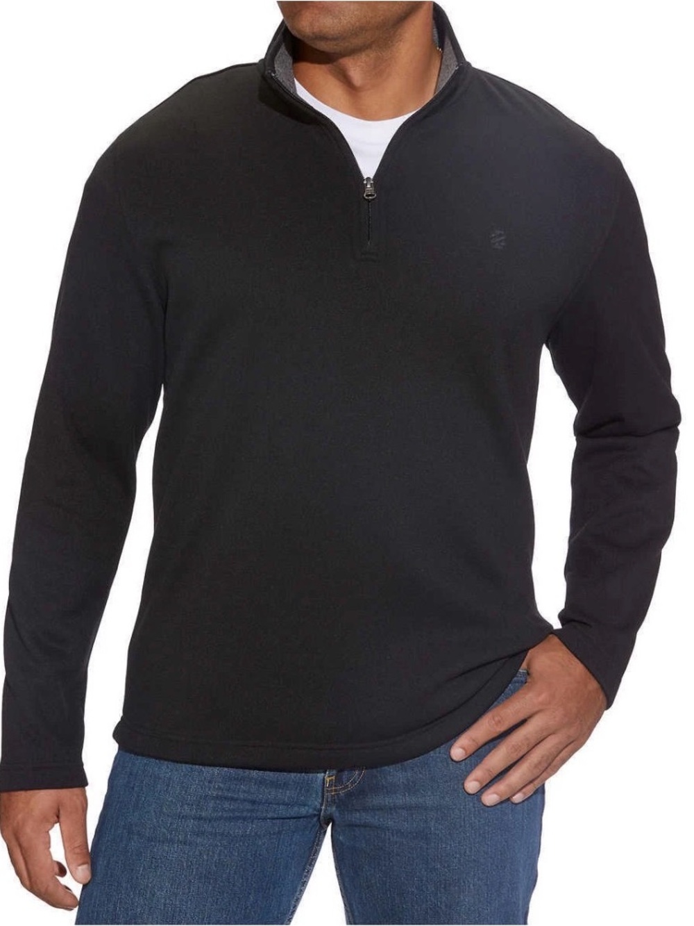 IZOD Men’s Quarter Zip Pullover Sweater with Super Soft Hand Feel, Black, large